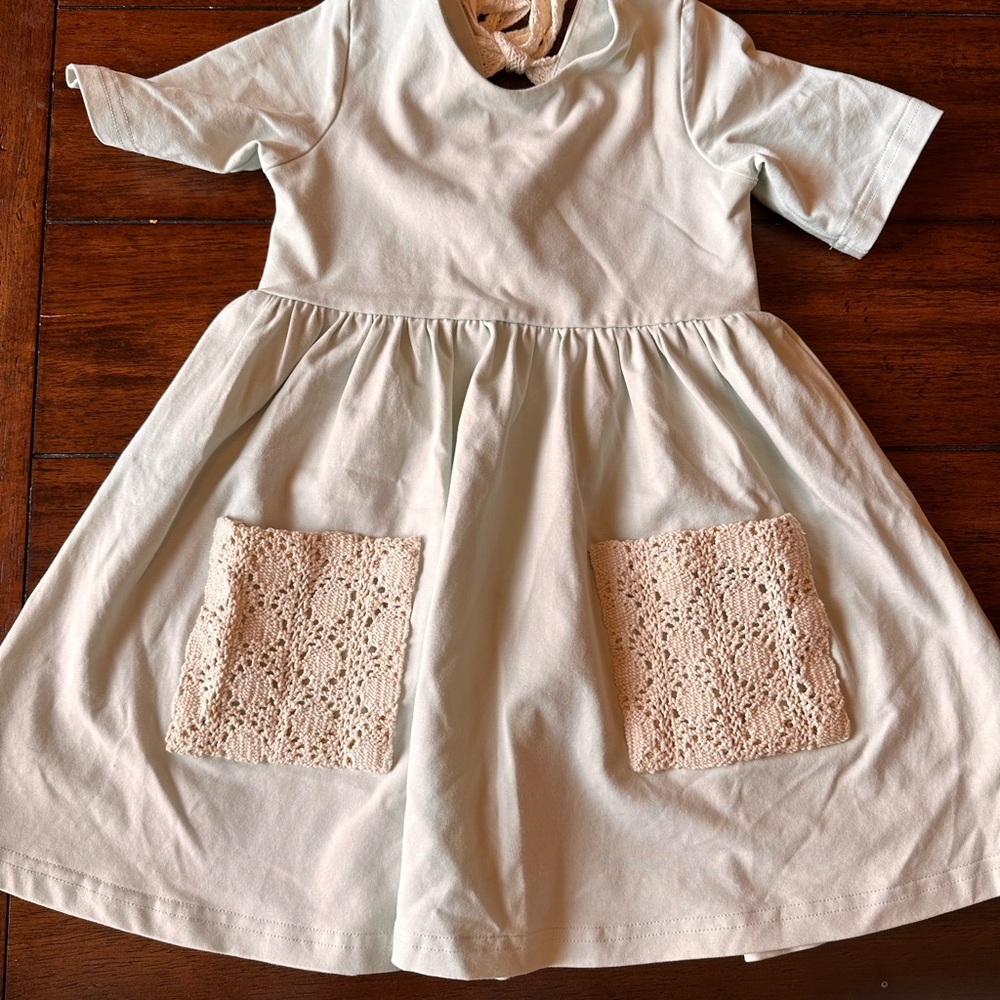 Charming Cream Kids Dress with Lace Pockets